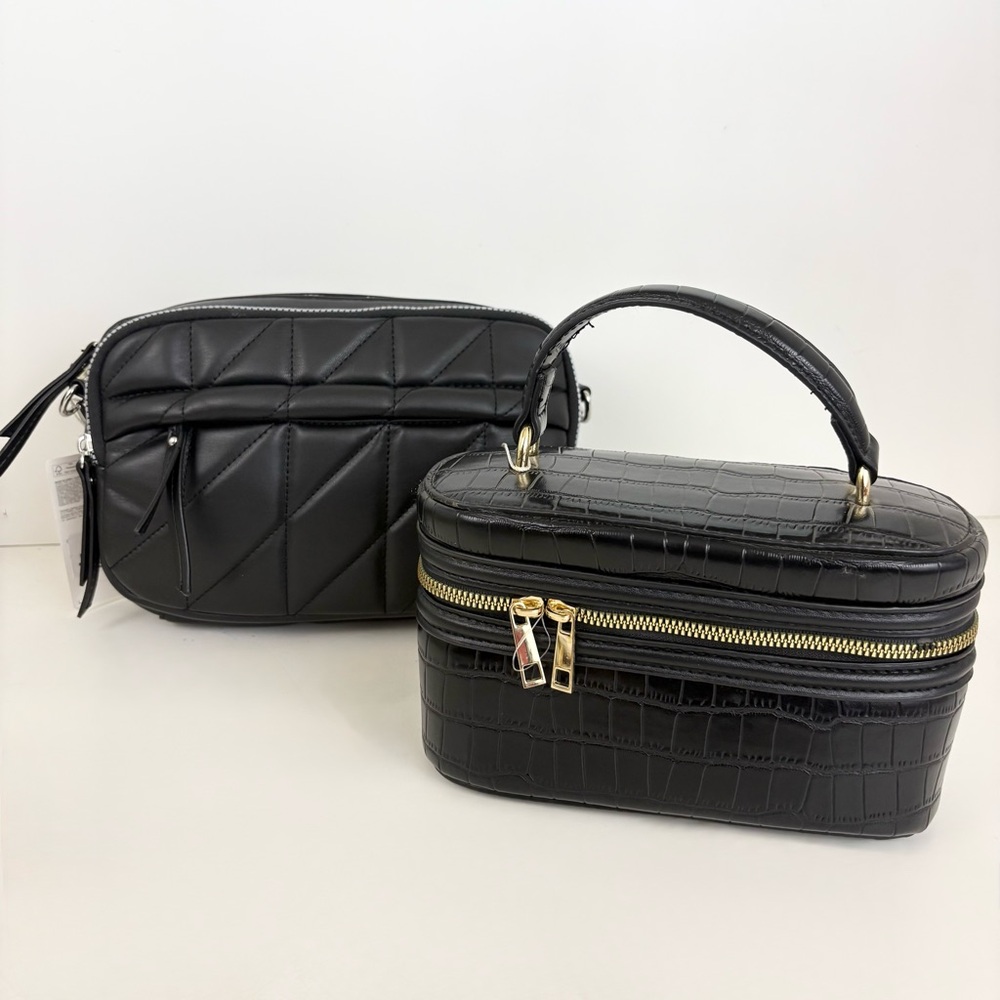 Primark Black Crossbody Quilt Bag With Black Makeup Bag Bundle New With Tags